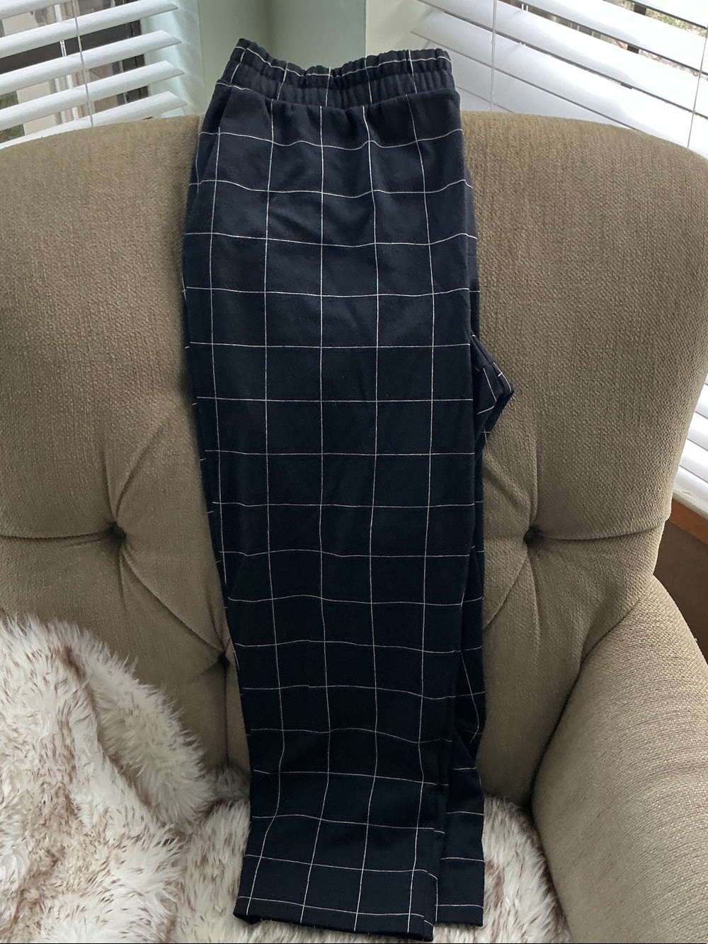 Plus size Navy Windowpane Elastic Waist Pants